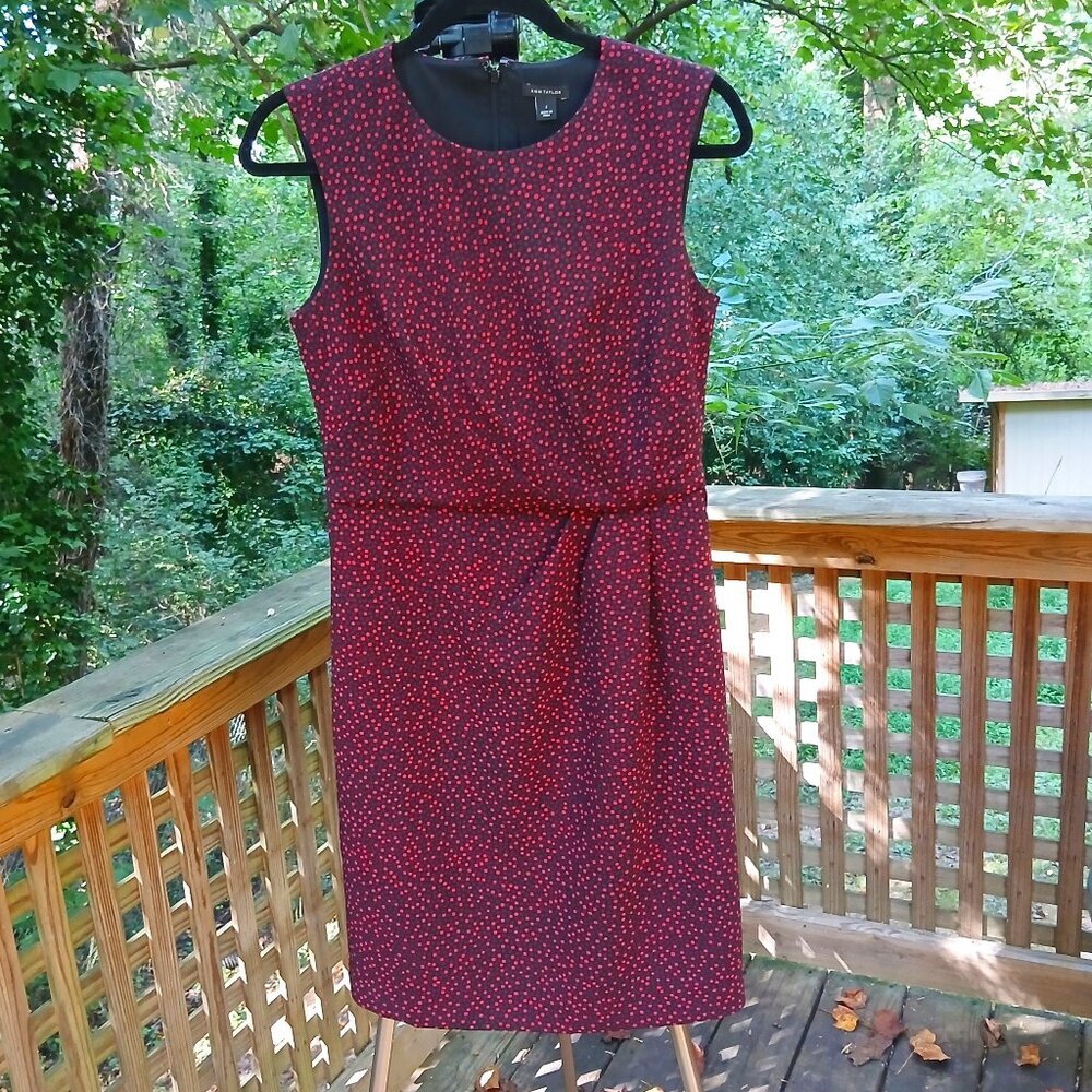 Ann Taylor Reds on Black Polka Dot Sleeveless Day/Night Sheath Dress Sz 2